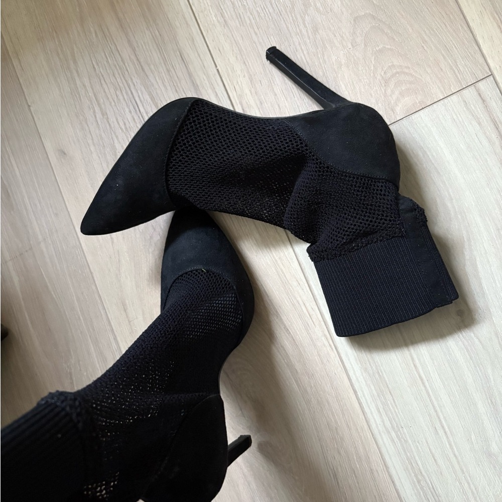 yeezy inspired sock heel Pointed Toe Black Sock Booties-